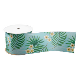 Ruban En Satin Feuilles tropicaux et fleurs