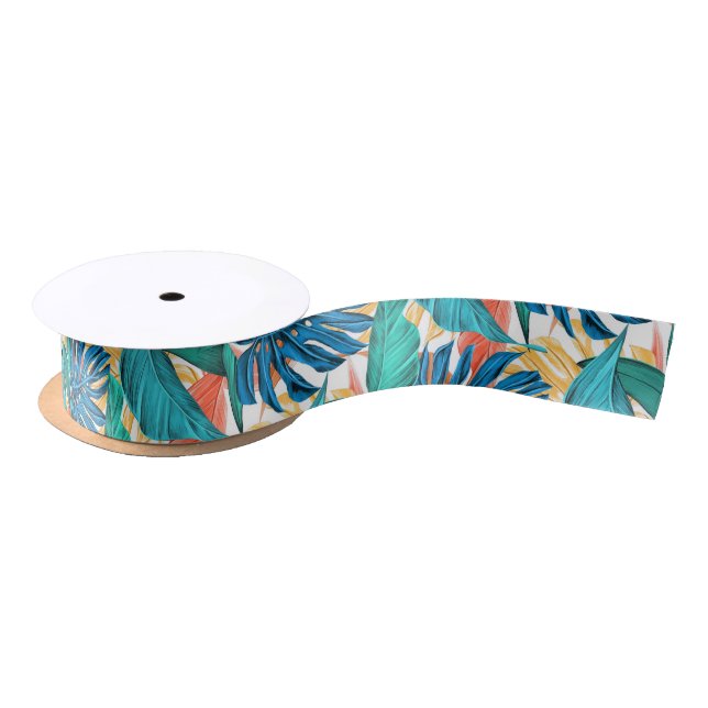 Ruban En Satin Feuilles tropicaux exotiques (Bobine)