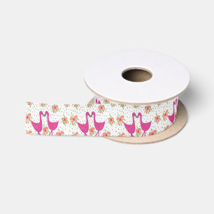 Ruban En Satin Fiesta florale de Flamant rose