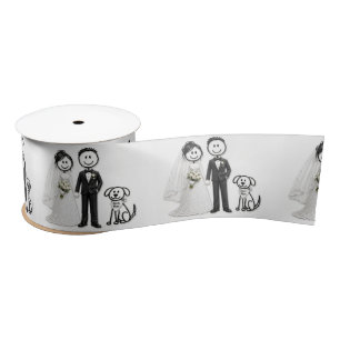 Ruban En Satin Figures de mariés avec chien de témoin