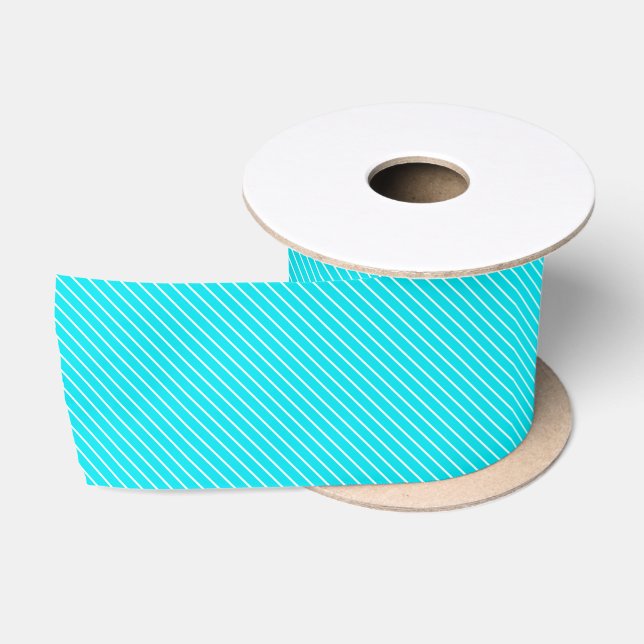 Ruban En Satin Filets diagonaux - turquoise et blanc (Bobine)