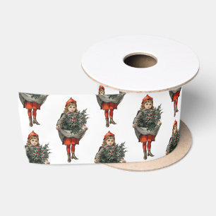 Ruban En Satin Fille de Noël vintage et baies de houx