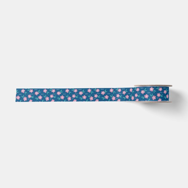 Ruban En Satin Fille rose moderne fleurie botanique (Devant)
