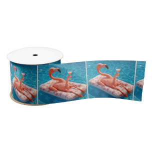 Ruban En Satin Flamant rose flottant avec un cocktail dans une pi