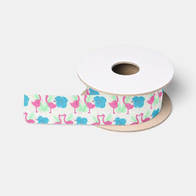 Ruban En Satin Flamant rose Fun Tropical Motif (Bobine)