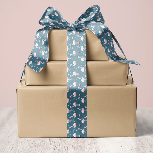 Ruban En Satin Flamant rose Noël tropical (Créateur téléchargé)