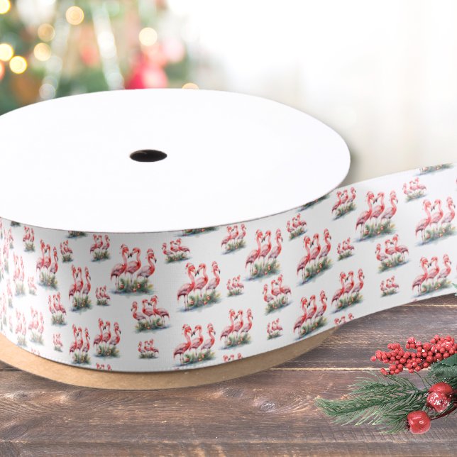 Ruban En Satin Flamant rose Noël tropical (Flamingo Tropical Christmas Satin Ribbon)