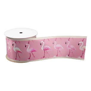 Ruban En Satin Flamant rose rose paradis : Motif aquarelle