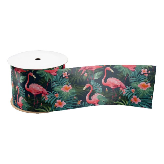 Ruban En Satin Flamant Tropical (Bobine)