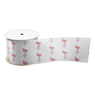 Ruban En Satin Flamants Rose Moderne du Milieu du Siècle Atomique