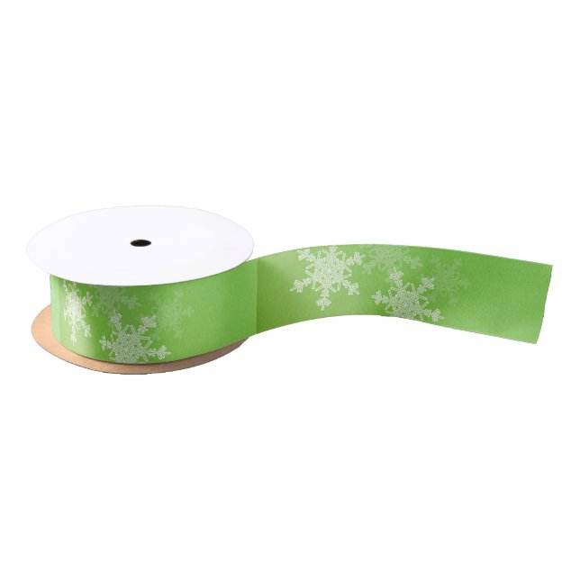 Ruban En Satin Flammes de neige blanches vertes Noël minimal (Bobine)