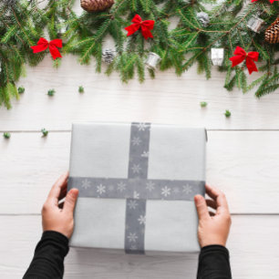 Ruban En Satin Flammes de neige de Noël gris vintage