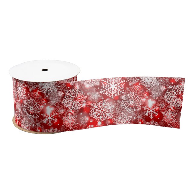 Ruban En Satin Flammes de neige sur rouge (Bobine)