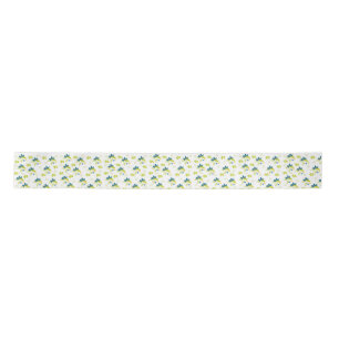Ruban En Satin Fleur bleue et feuilles verts :