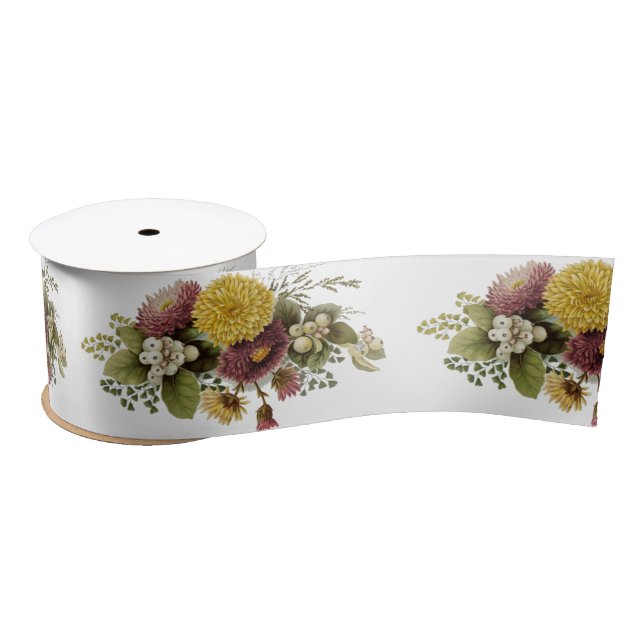 Ruban En Satin Fleur de chrysanthème mère florale (Bobine)