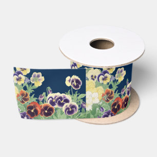 Ruban En Satin Fleur de Pensée Japonaise Vintage Ukiyo-e Botaniqu