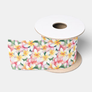 Ruban En Satin Fleur de Plumeria rose et blanche