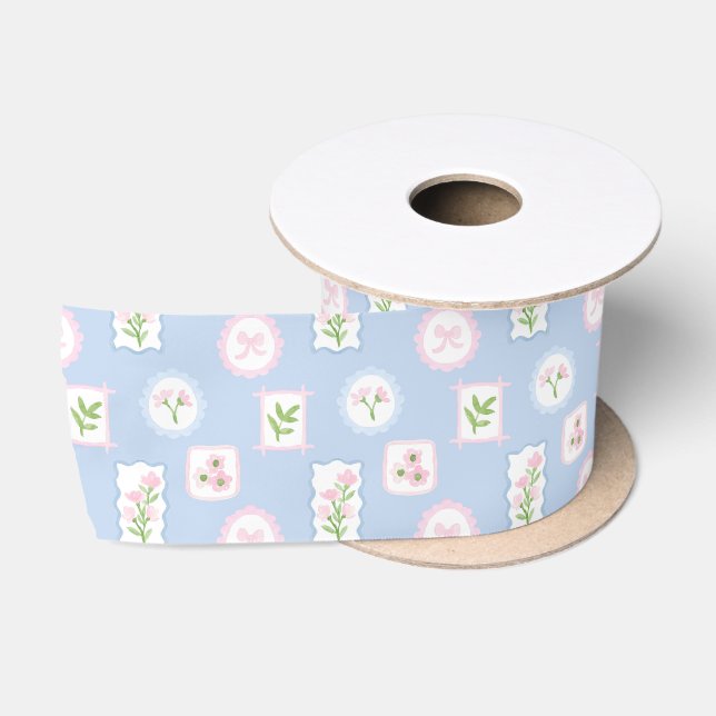 Ruban En Satin Fleur prépa aquarelle grandmillennial (Bobine)