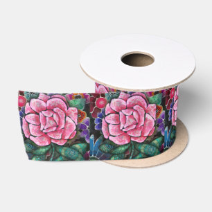 Ruban En Satin Fleur rose botanique Art nouveau fantaisiste
