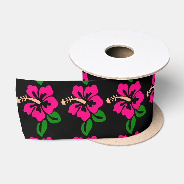 Ruban En Satin Fleur rose tropicale Thunder_Cove de ketmie (Bobine)