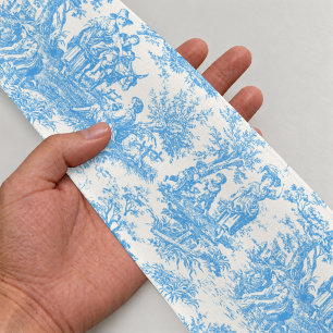 Ruban En Satin Fleur vintage rétro toile de Jouy bleu aqua