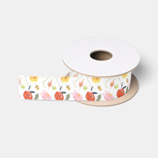 Ruban En Satin Fleurs à l'aquarelle (Bobine)