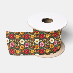 Ruban En Satin Fleurs Automnales Colorées