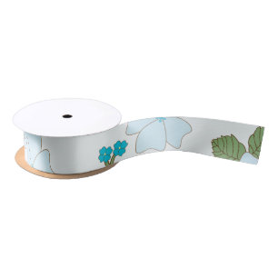 Ruban En Satin Fleurs Bleues, Motif Floral, Motif De Fleurs
