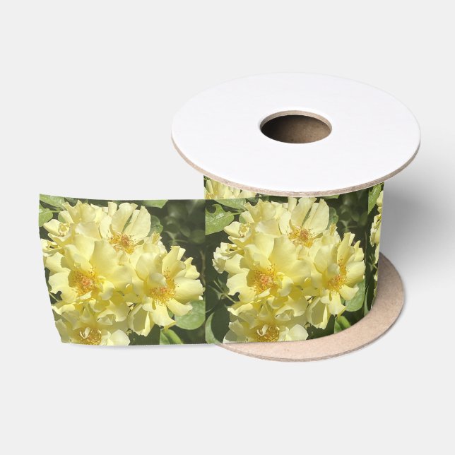 Ruban En Satin Fleurs botaniques jaunes (Bobine)