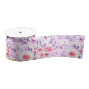 Ruban En Satin Fleurs d'aquarelle et feuilles 3
