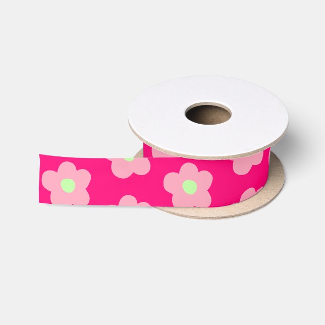 Ruban En Satin Fleurs de cerisier sur fond rose (Bobine)
