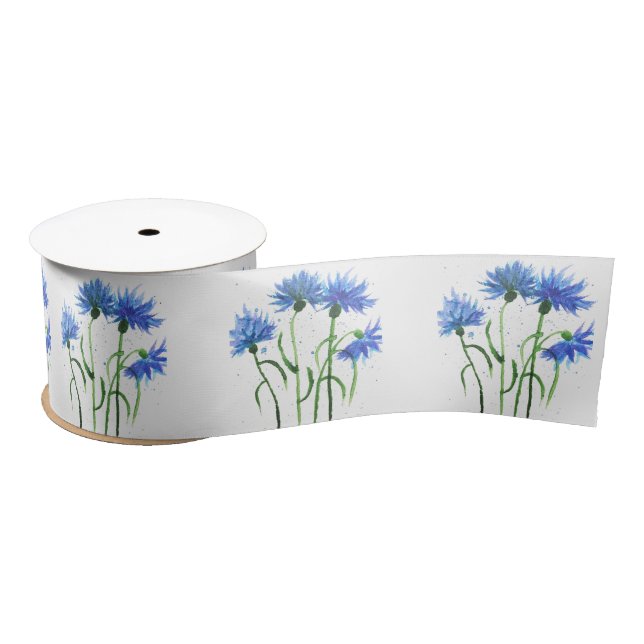 Ruban En Satin Fleurs de Cornflowers bleu aquarelle rustique joli (Bobine)