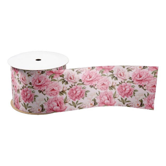 Ruban En Satin Fleurs de fleurs rose pâle (Bobine)
