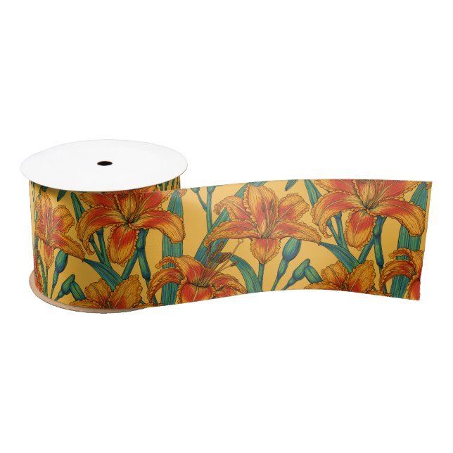 Ruban En Satin Fleurs de jour tawny, bleu et jaune (Bobine)