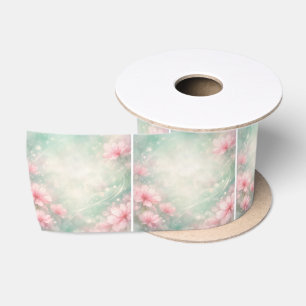 Ruban En Satin Fleurs de mariage rêveuses sur fond vert menthe