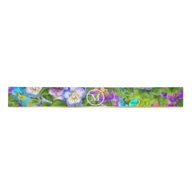 Ruban En Satin Fleurs de Pensée Violette de Naissance en Monogram (Devant)