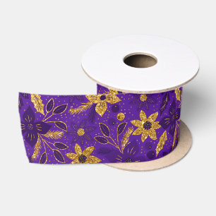 Ruban En Satin Fleurs de poinsettia de Noël or et violet