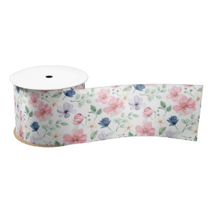 Ruban En Satin Fleurs de printemps et Motif Feuille