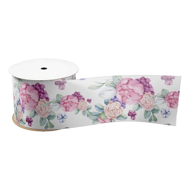 Ruban En Satin Fleurs de printemps romantiques (Bobine)
