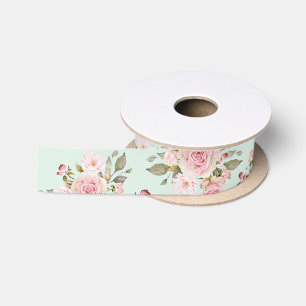 Ruban En Satin Fleurs de rose rose aquarelle motif floral