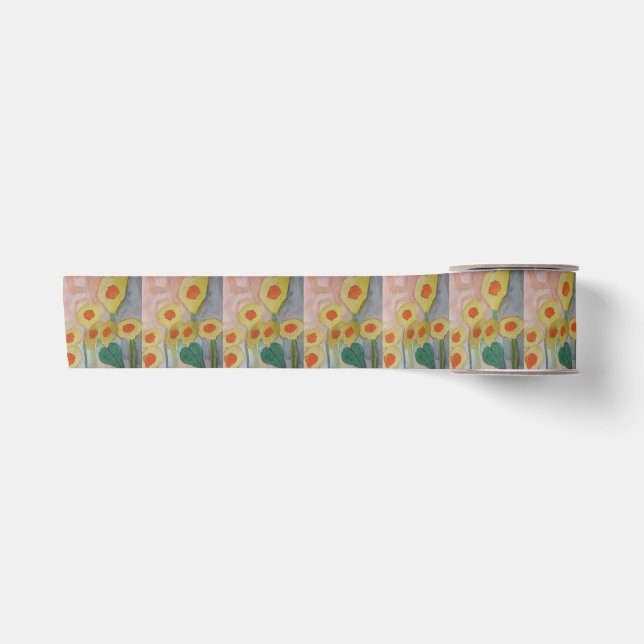 Ruban En Satin Fleurs de soleil Abstraites (Devant)
