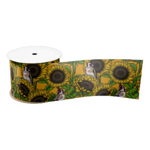 Ruban En Satin Fleurs de soleil et ailerons d'or sur orange