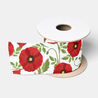 Ruban En Satin Fleurs d'été joyeuses floraison de pavot