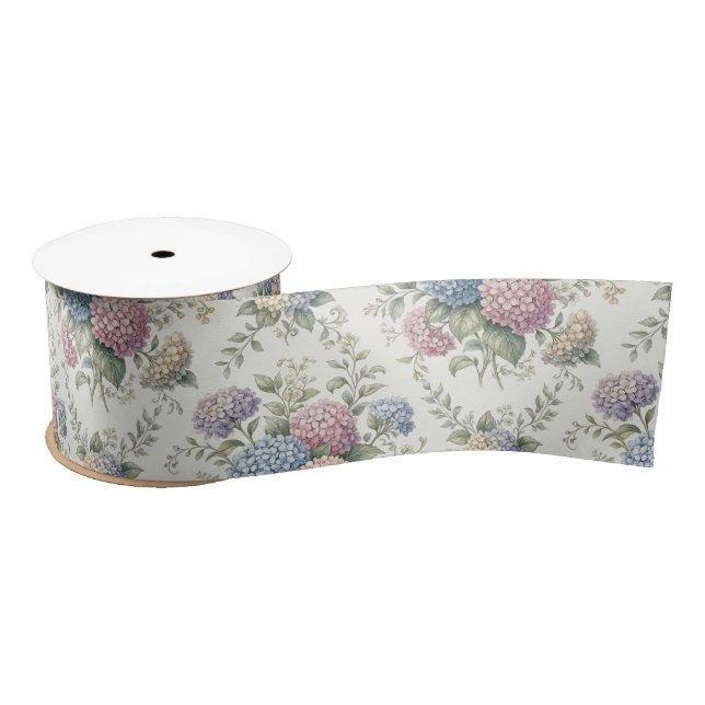 Ruban En Satin Fleurs d'hortensia délicates  (Bobine)