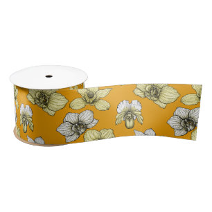 Ruban En Satin Fleurs d'orchidées jaune et blanc