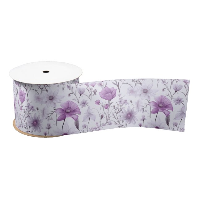 Ruban En Satin Fleurs douces de couleur lavande rose (Bobine)