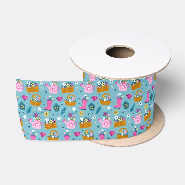 Ruban En Satin Fleurs du jardin de printemps (Bobine)
