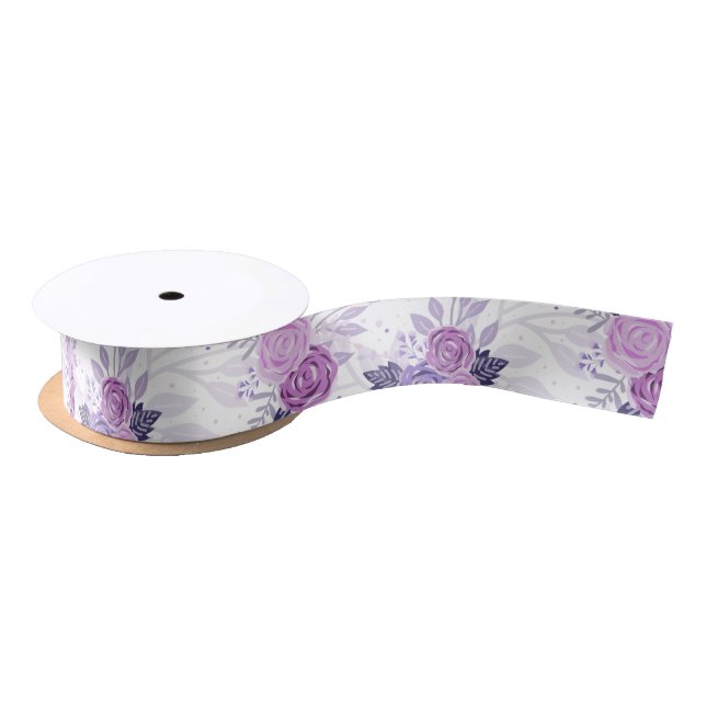 Ruban En Satin Fleurs élégantes féminines rose violet  (Bobine)