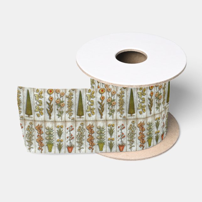 Ruban En Satin Fleurs et arbustes (Bobine)