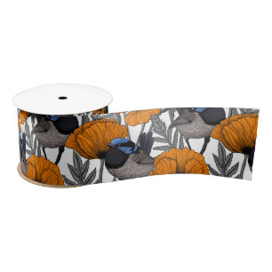 Ruban En Satin Fleurs et fleurs de pavot orangé 2